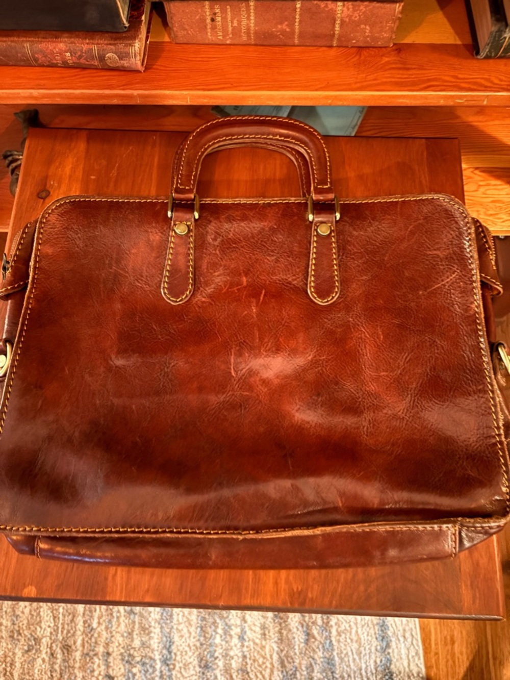 Vintage Tuscany Leathers Firenze Laptop Bag Brown Cognac Leather - Picture 6 of 6